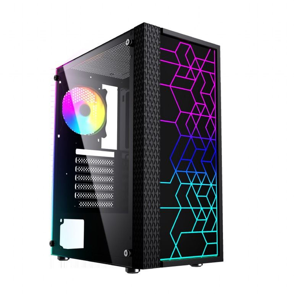 ČIERNE HERNÉ PUZDRO FAREBNÉ PODSVIETENIE VENTILÁTOR RGB OKNO ATX