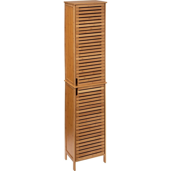 Columna De Baño Sicela Marrón 33x168x28cm Con 2 Puertas En Bambú Marrón.