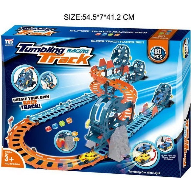 Nd28_10869_Zkt_89914 Interaktív Versenypálya - Alagúttal, Kétkerekű Gyerekautó 3+ Fényhangok 80 Db. (ZKT.89914)