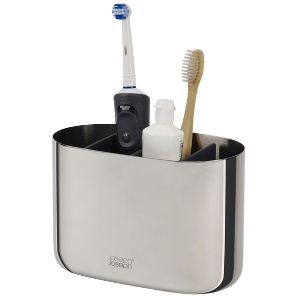 Portacepillos Grande Joseph Joseph Easystore Luxe De Acero Inoxidable, Organizador Para Cepillos Y Pasta Dental, Con Divisor Práctico Y Fácil Limpieza.