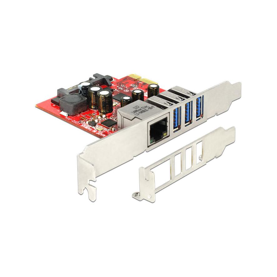 DeLock 3xUSB3.0 1xLAN bővítő kártya PCIe (89382) (89382)