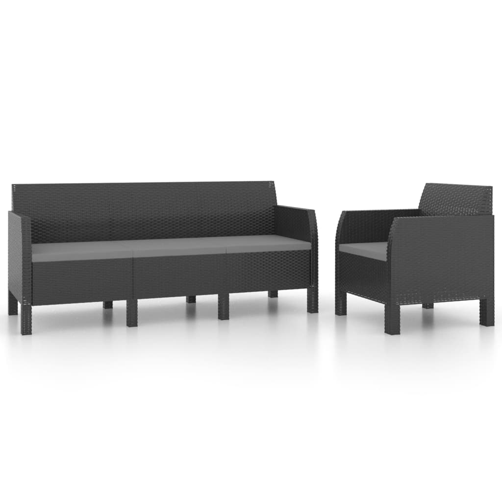 2 részes antracit PP rattan kerti bútorgarnitúra párnákkal (3079677)