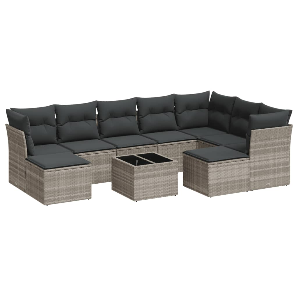 10 részes világosszürke polyrattan kerti ülőgarnitúra párnákkal (3218582)