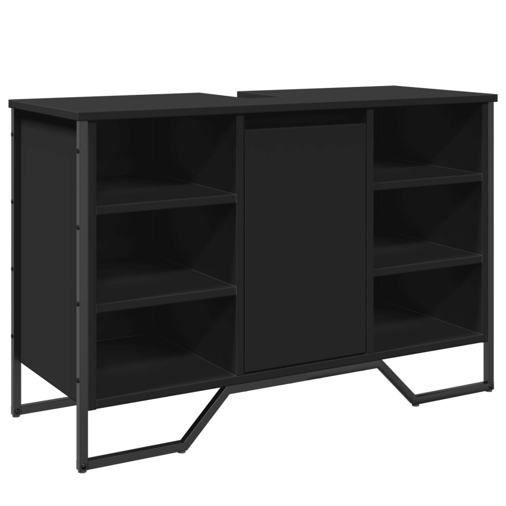 fekete szerelt fa fürdőszobai mosdószekrény 91 x 35 x 60 cm (848664)