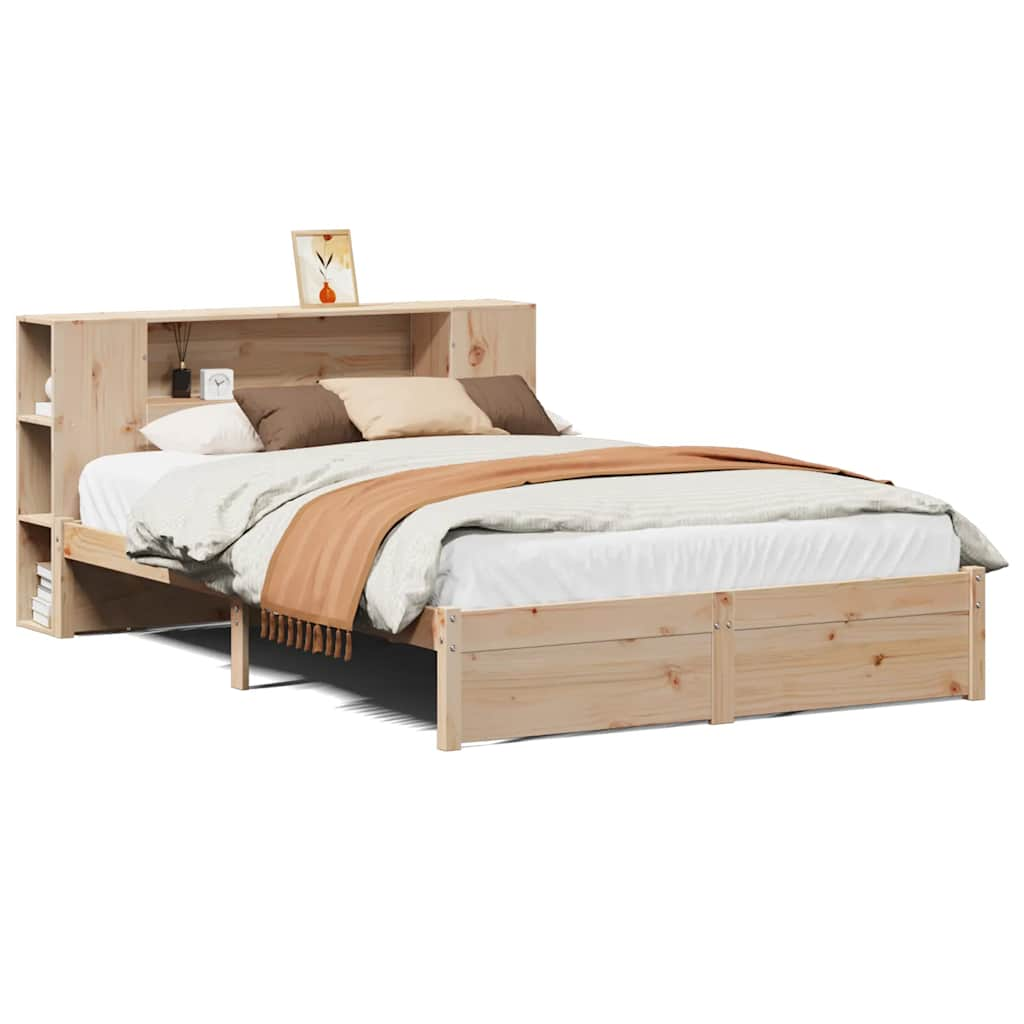 tömör fenyőfa könyvespolcos ágy matrac nélkül 140 x 190 cm (3322355)