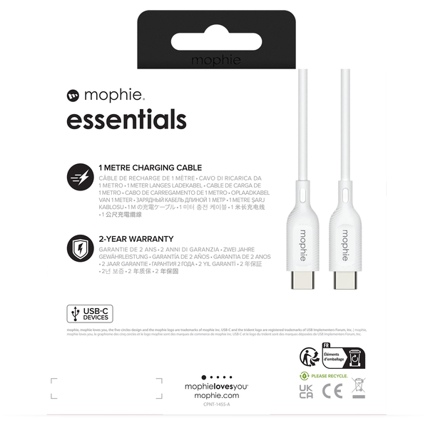 mophie essentials charging cables | 1M USB-kabel USB 2.0 USB C Hvid