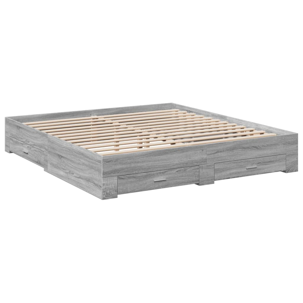 sonoma tölgyszínű szerelt fa ágykeret fiókokkal 200 x 200 cm (3280361)