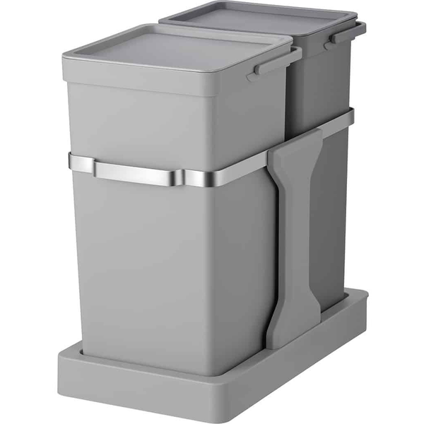 Waste bin, EKO, grey, plastic/steel, 2-compartment, 20+15 l, pull-out system, for source sorting