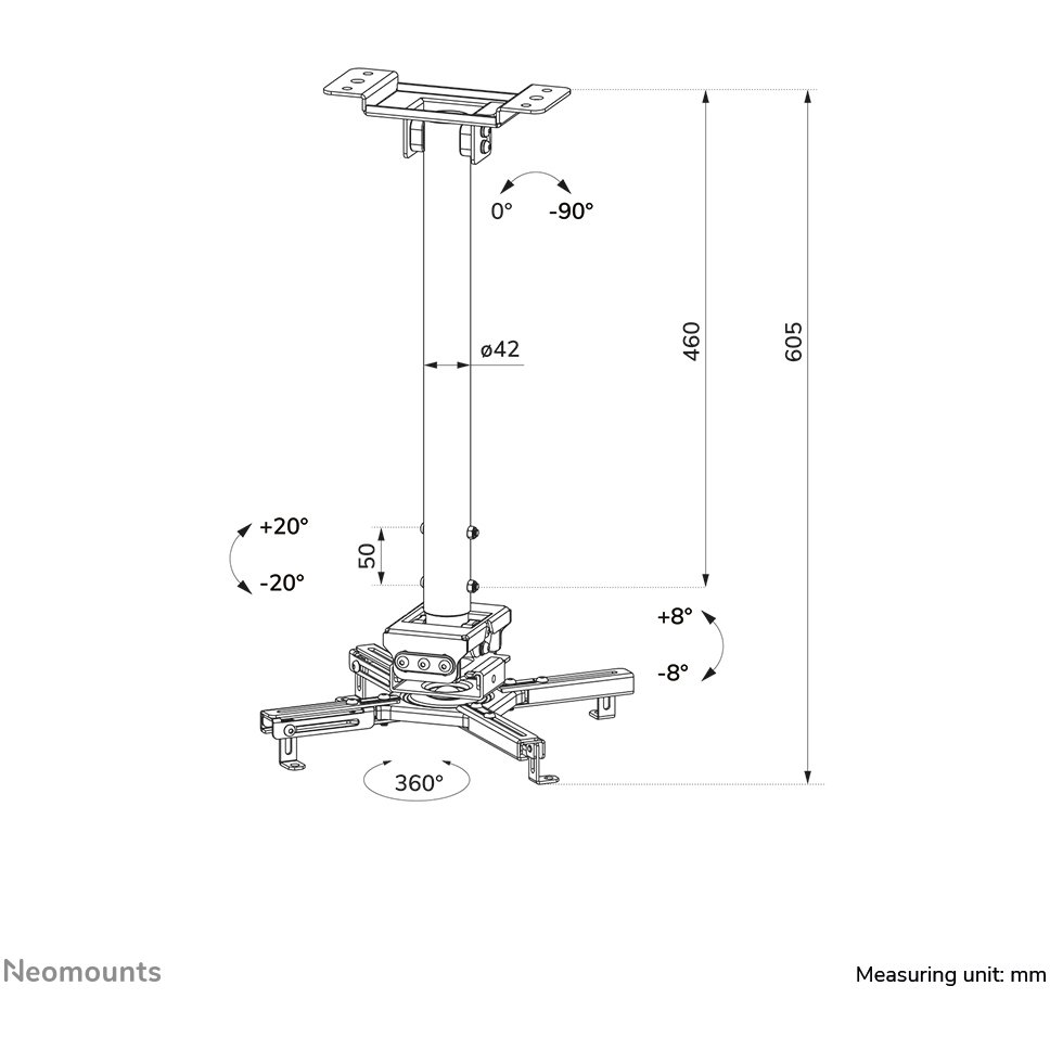 Neomounts CL25-540WH1 stropný a nástenný držiak na projektor Strop Biela