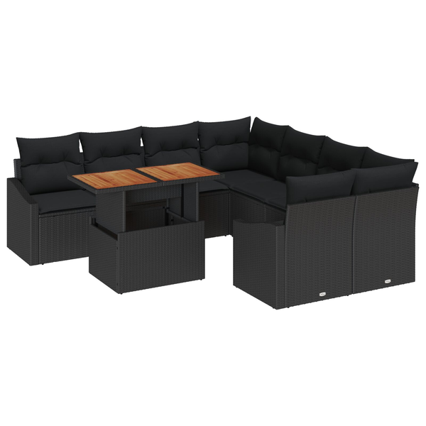 Conjunto De Sofá De Jardín Juego De 9 Negro Poliratán, Acero V9344 Unico / Negro
