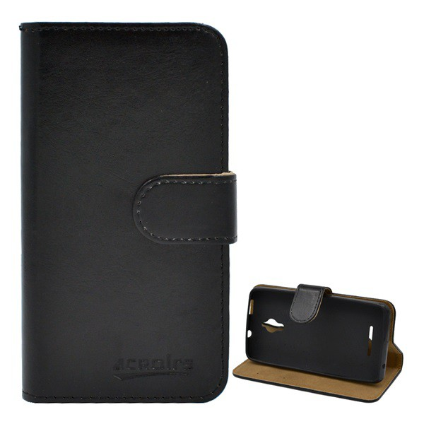 Tok álló, bőr hatású (FLIP, oldalra nyíló, asztali tartó funkció) FEKETE [Vodafone Smart 4 turbo (VF890N)] (5996457501670)