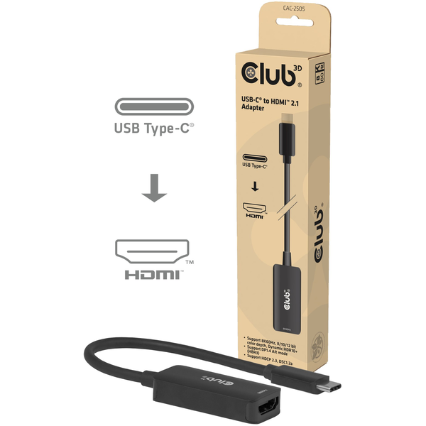 CLUB3D CAC-2505 videokabel adapter 0,12 m USB Type-C HDMI + USB Sort