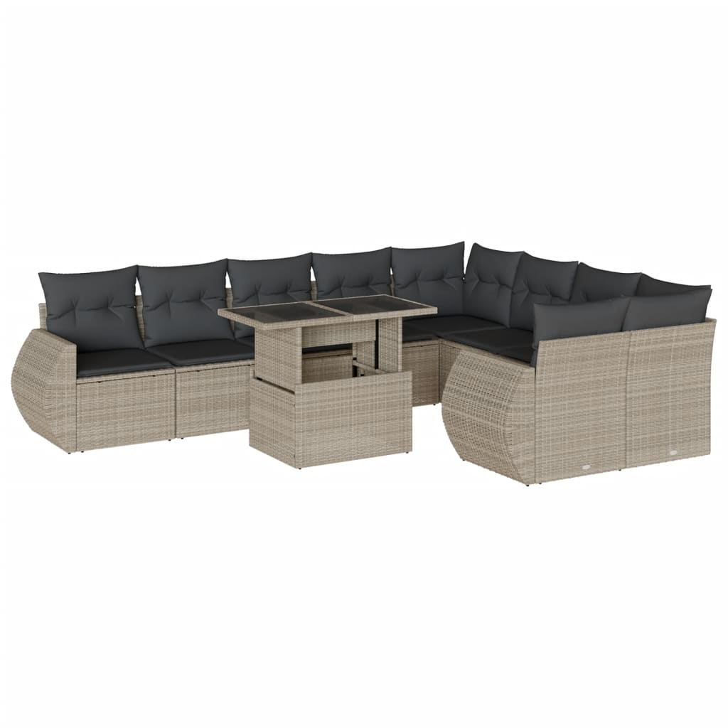 10 részes világosszürke polyrattan kerti ülőgarnitúra párnákkal (3268762)
