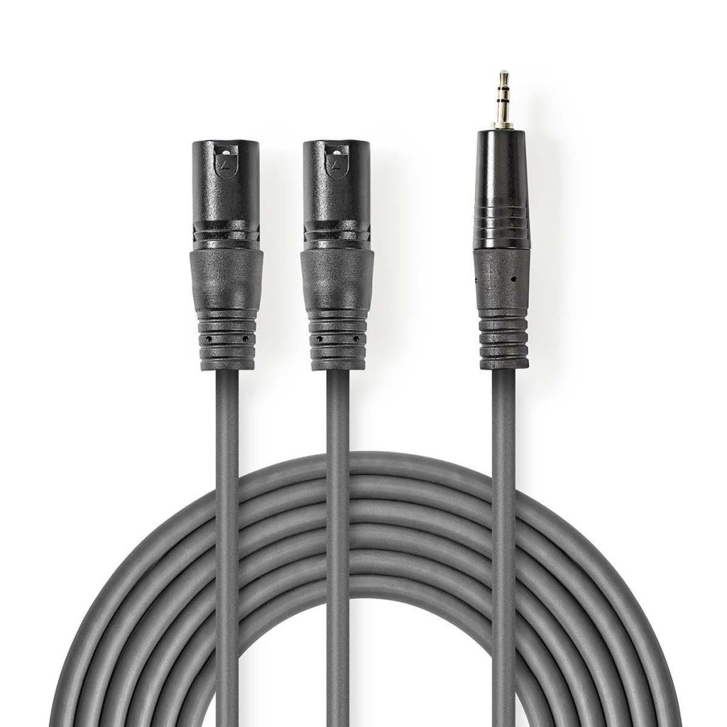 Nedis XLR 3-tűs Dugasz x2, 3.5 mm Dugasz x2, PVC, nikkelezett, szimmetrikus audió kábel, 3m, sötét szürke (COTH15310GY30) (COTH15310GY30)