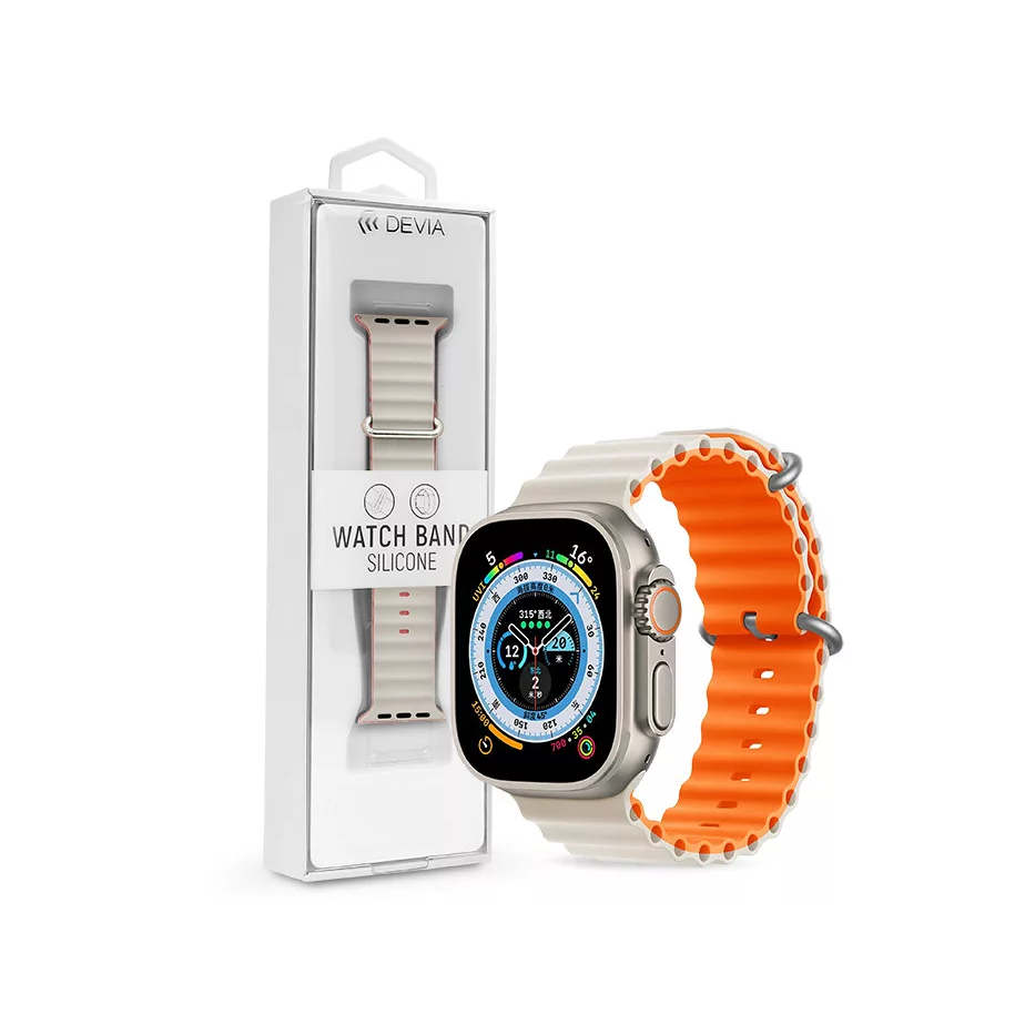 Apple Watch szilikon sport szíj - Deluxe Series Sport6 Silicone Two-tone Watch Band - 38/40/41 mm - starlight/orange (ST381621)