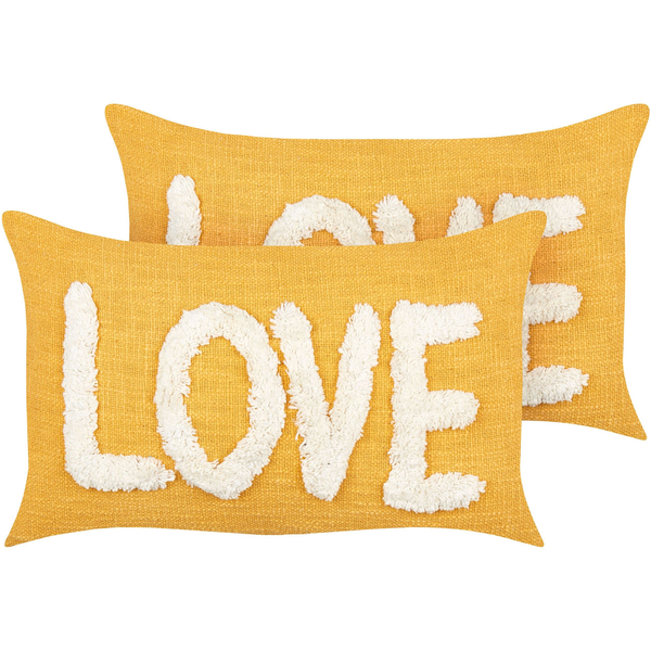 Lote De 2 Cojines Decorativos Fabricados En Algodón En Color Amarillo 30 X 50 Cm Love