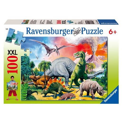Пъзел Ravensburger XXL - Сред динозаврите, 100 части