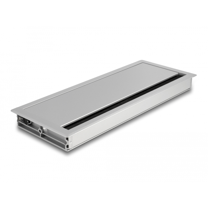 Delock Kábel tömítő/rendező asztalba szerelt változathoz kefével 300 x 120 x 28 mm méretű, ezüst (66864) (66864)