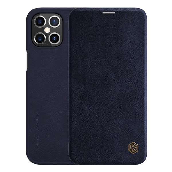 NILLKIN QIN tok álló, bőr hatású (FLIP, oldalra nyíló, bankkártya tartó) SÖTÉTKÉK [Apple iPhone 12 Pro Max] (5996591004655)