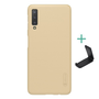 NILLKIN SUPER FROSTED пластмасов протектор за телефон (гумирана, грапава повърхност + настолен държач) GOLD [Samsung Galaxy A7 (2018) SM-A750F] (5996457844678)