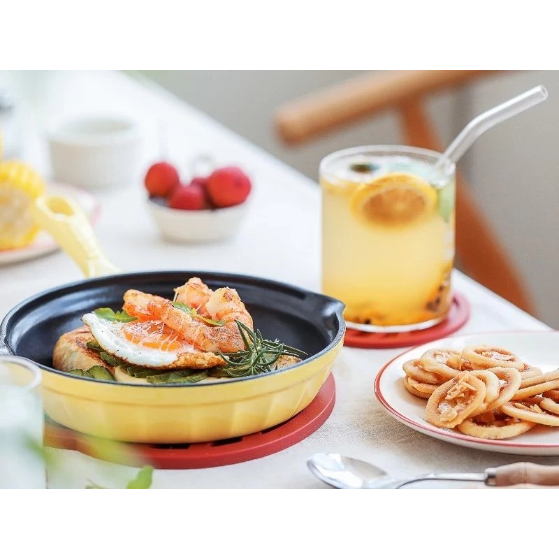 BUYDEEM Enameled Cast Iron Handle Skillet 21 cm, model CP542, color Mellow Yellow (CP542-MY)