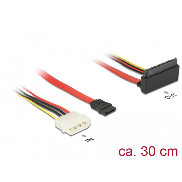 Delock SATA-kábel, 6 Gb/s, 7 tűs csatlakozóhüvely + 4 tűs Molex-csatlakozódugó > 22 tűs SATA-csatlak (85514)