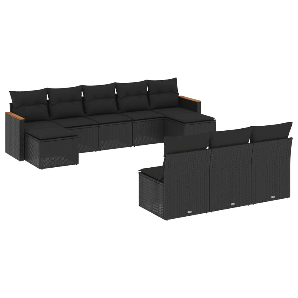 10 részes fekete polyrattan kerti ülőgarnitúra párnákkal (3258786)