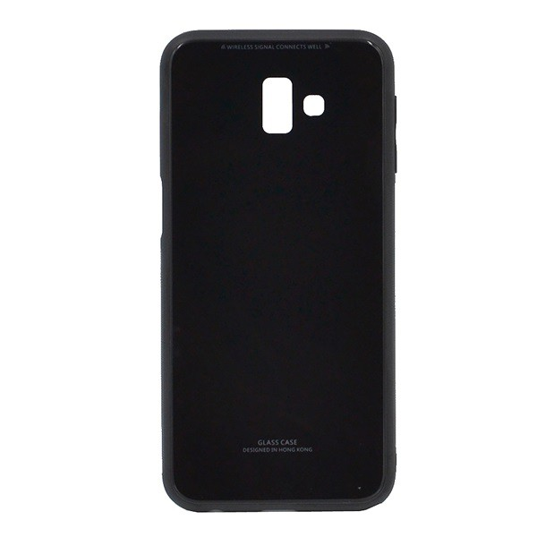 Műanyag telefonvédő (közepesen ütésálló, üveg hátlap) FEKETE [Samsung Galaxy J6 Plus (SM-J610F)] (5996457837878)