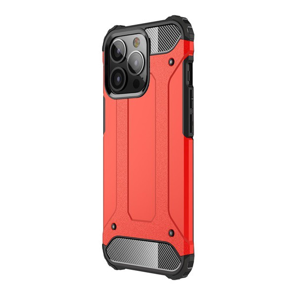 Defender műanyag telefonvédő (közepesen ütésálló, légpárnás sarok, szilikon belső, fémhatás) PIROS [Apple iPhone 13 Pro] (5996591097367)