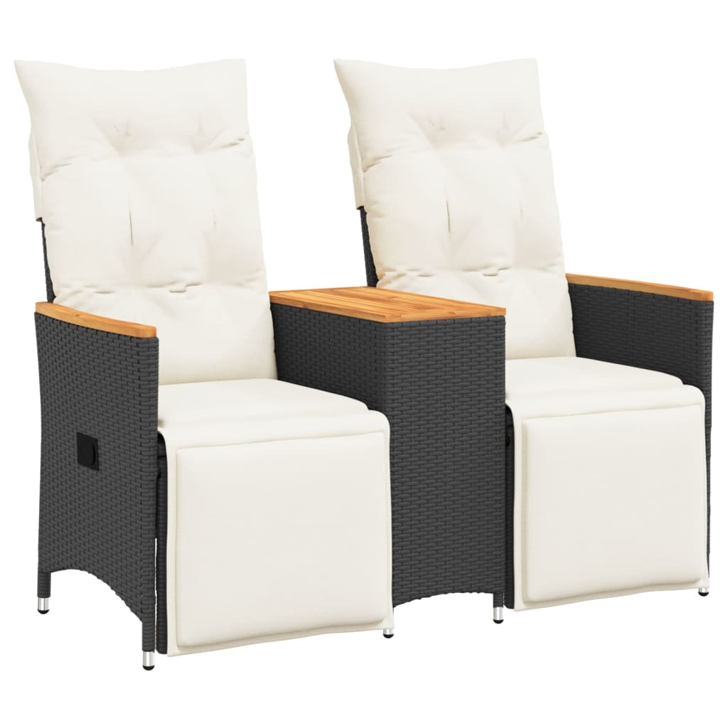 2 személyes fekete polyrattan dönthető kerti kanapé asztallal (365722)