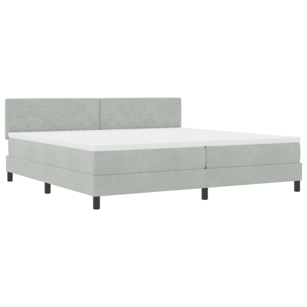 Boxspring Ágy Matrac és LED Fénnyel Világosszürke 200x200 cm Bársonyos