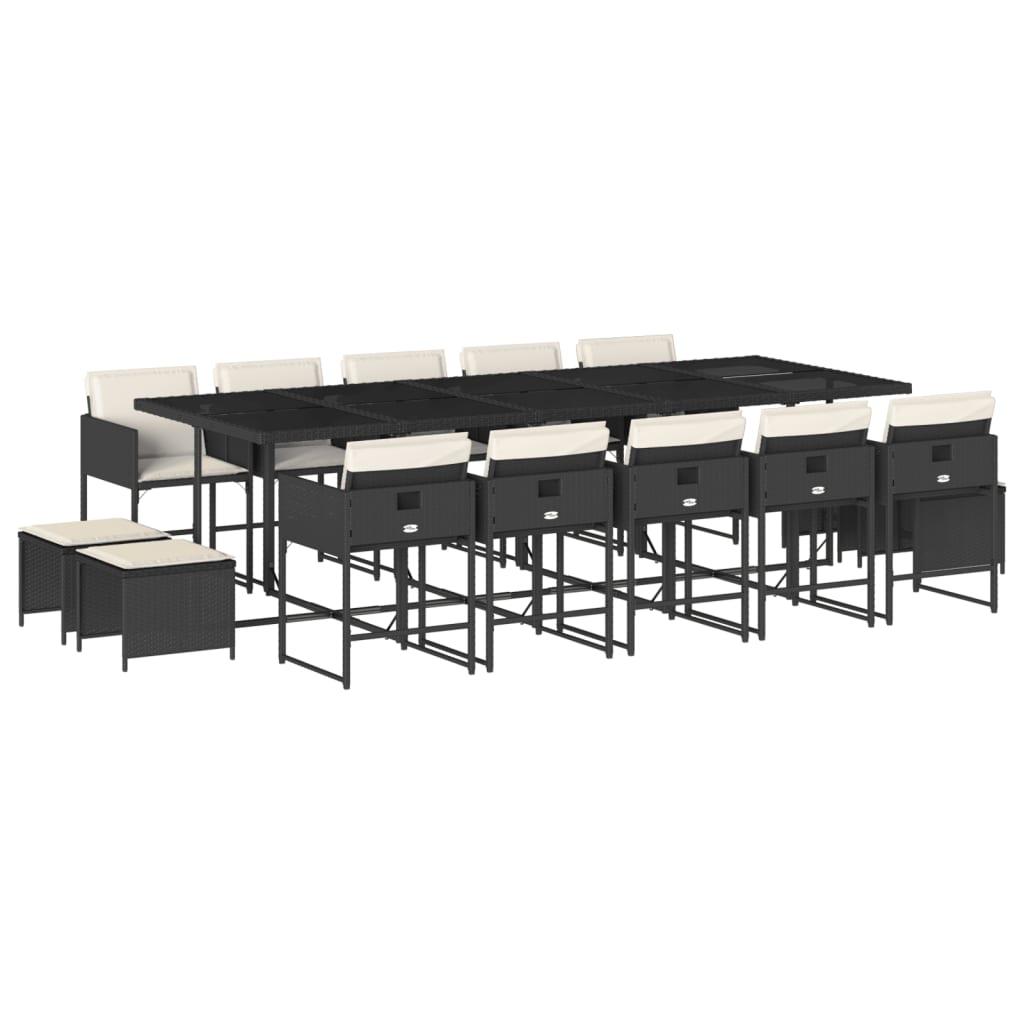 15 részes fekete polyrattan kerti étkezőgarnitúra párnákkal (3278117)
