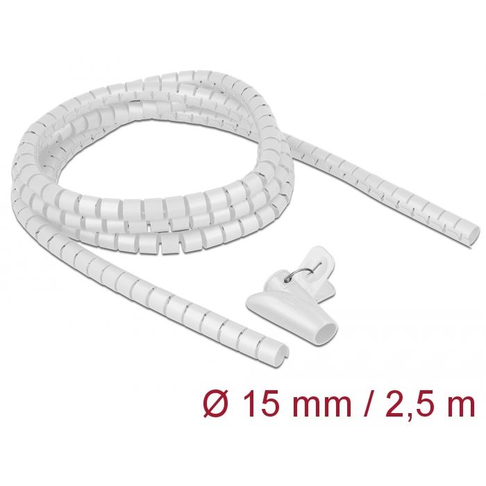 Delock spirális kábelburkolat behúzó eszközzel 2,5m x 15mm fehér (18839) (delock18839)