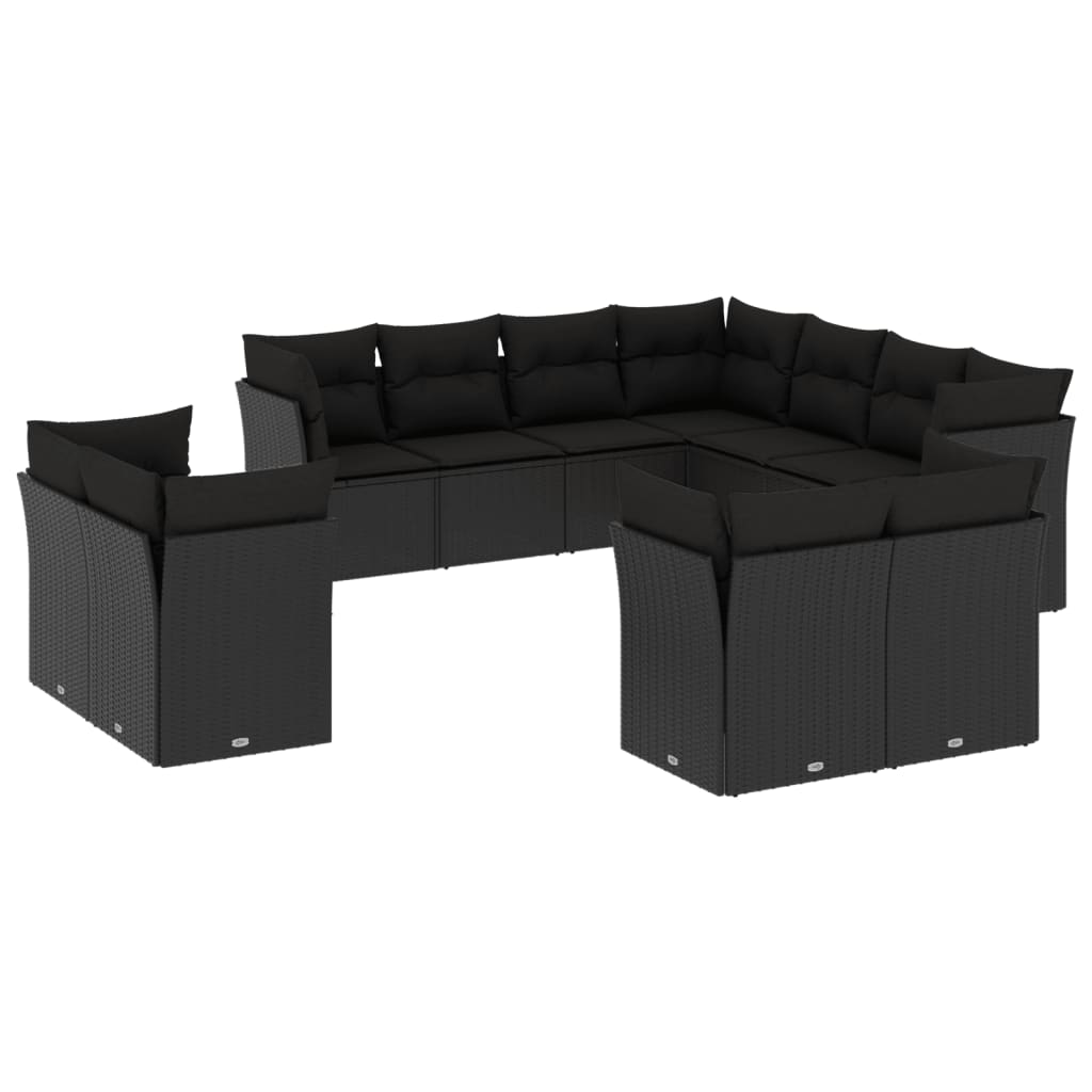 11 részes fekete polyrattan kerti ülőgarnitúra párnákkal (3218505)