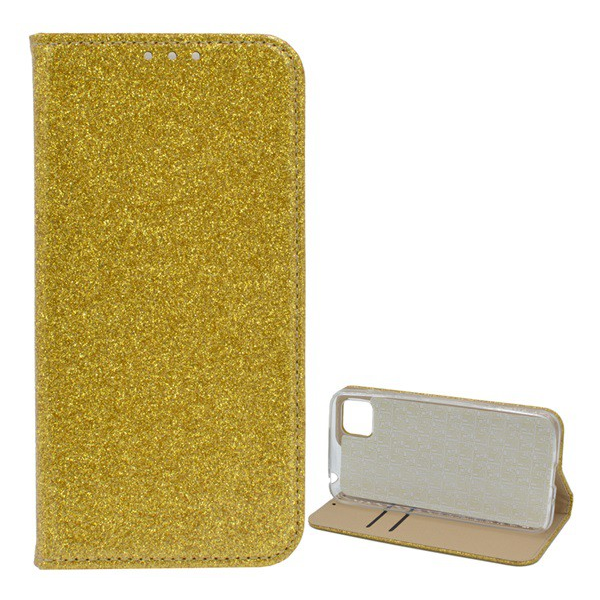 Tok álló, bőr hatású (FLIP, szilikon belső, oldalra nyíló, asztali tartó funkció, bankkártya tartó, csillogó) ARANY [Honor 9S] (5996457983377)