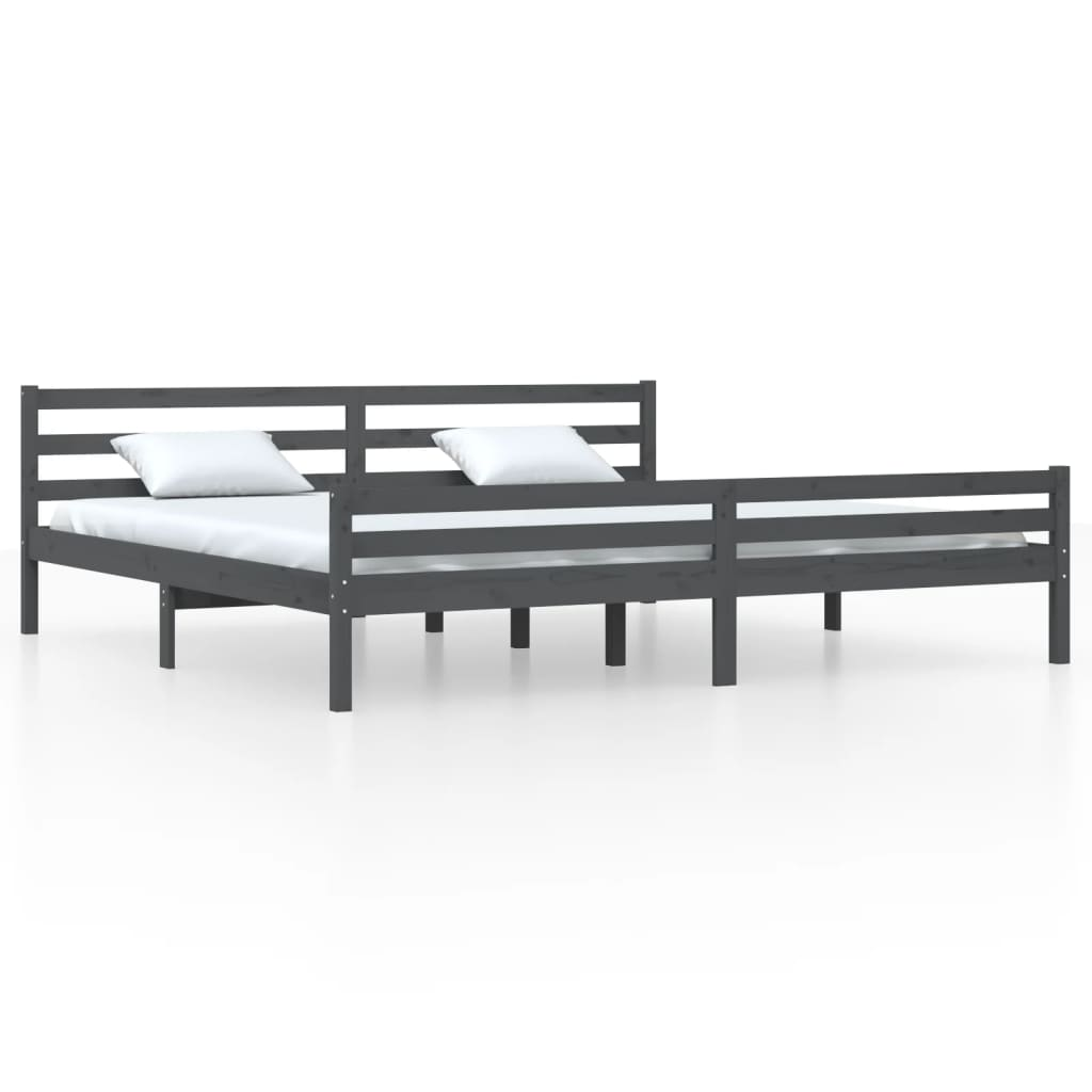 szürke tömör fa ágykeret 200x200 cm (814841)