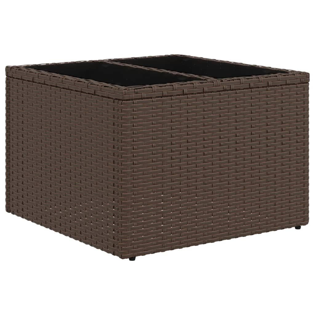 barna polyrattan üveglapos kerti asztal 55 x 55 x 37 cm (366207)