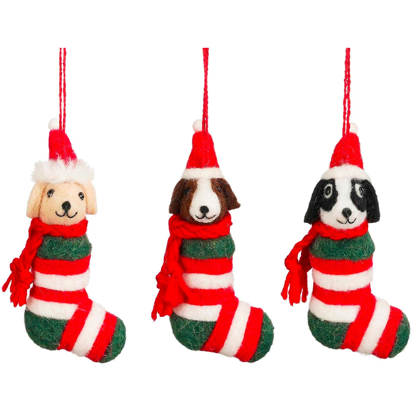 LAALU díszkészlet: kutyusok a Mikulás zoknijában 13 cm, 3 db (LAU-6195)