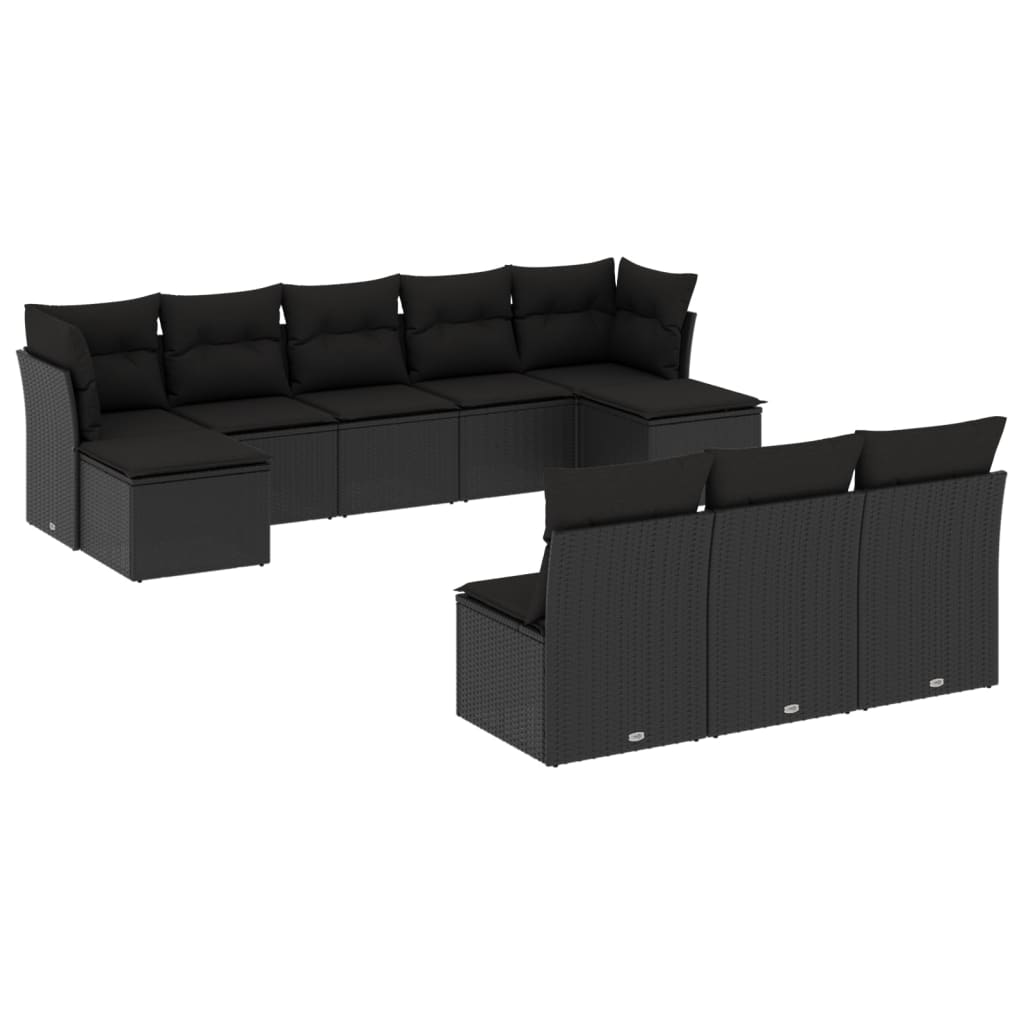 10 részes fekete polyrattan kerti ülőgarnitúra párnákkal (3250124)