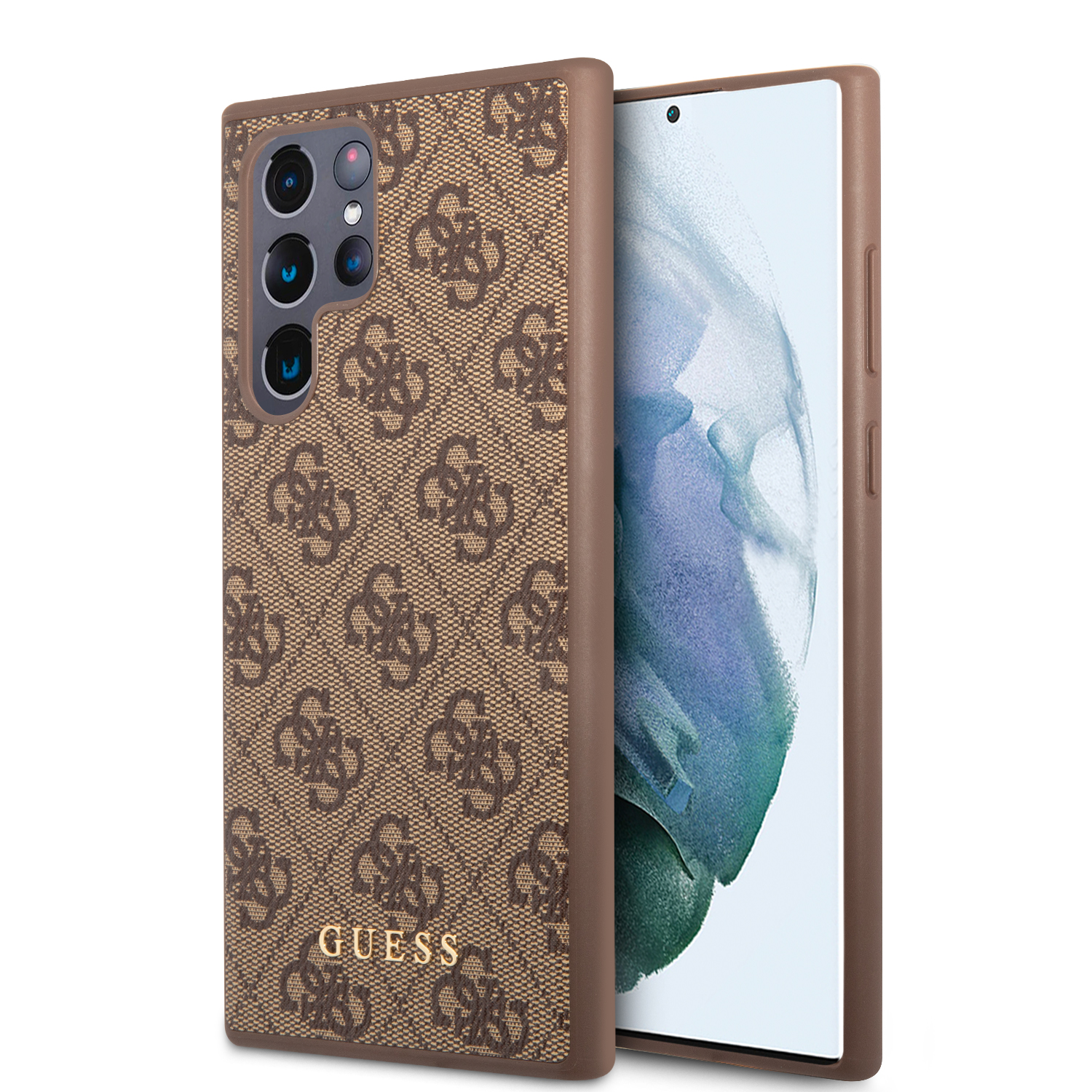 Guess 4G Metal Gold Logo Samsung Galaxy S23 Ultra Tok - Barna/Mintás (GUHCS23LG4GFBR)