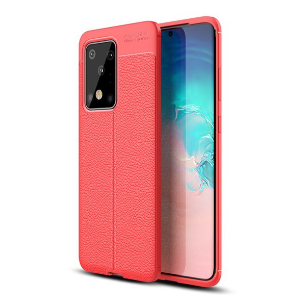Szilikon telefonvédő (közepesen ütésálló, bőr hatású, varrás minta) PIROS [Samsung Galaxy S20 Ultra 5G (SM-G988B)] (5996457934881)
