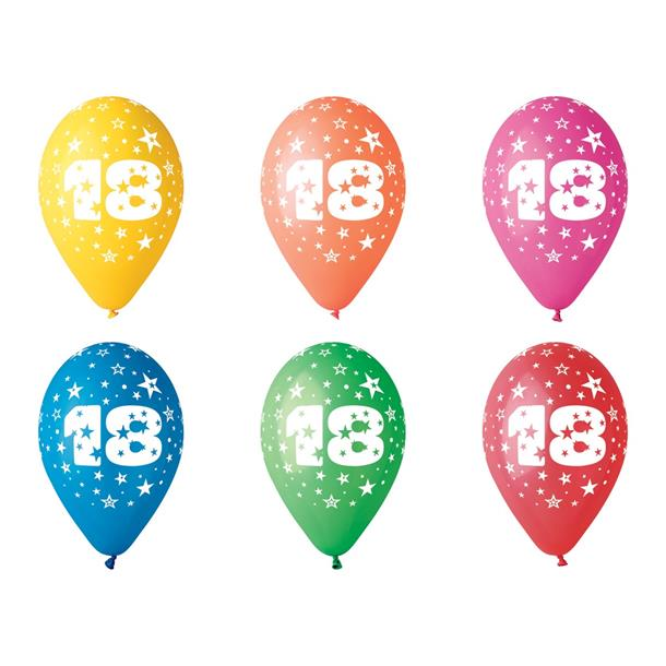 Léggömb 26cm - 18-as szám (5db) (11-PRINT18)