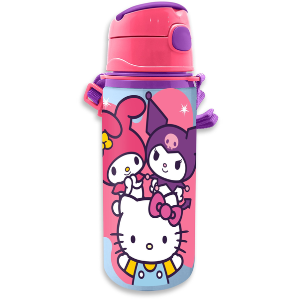 Hello Kitty Friends Alumínium Szívószálas Kulacs Akasztóval 600 ml