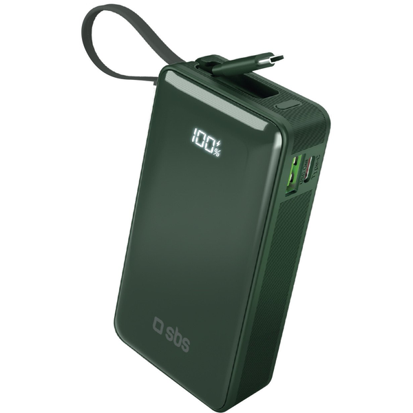 SBS Mobile Power Bank 10000 mAh 20W zöld beépített USB-C kábellel