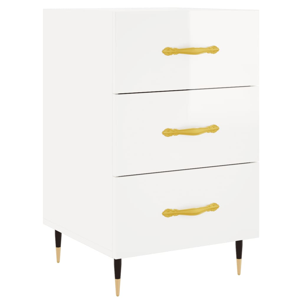 magasfényű fehér szerelt fa éjjeliszekrény 40 x 40 x 66 cm (827638)