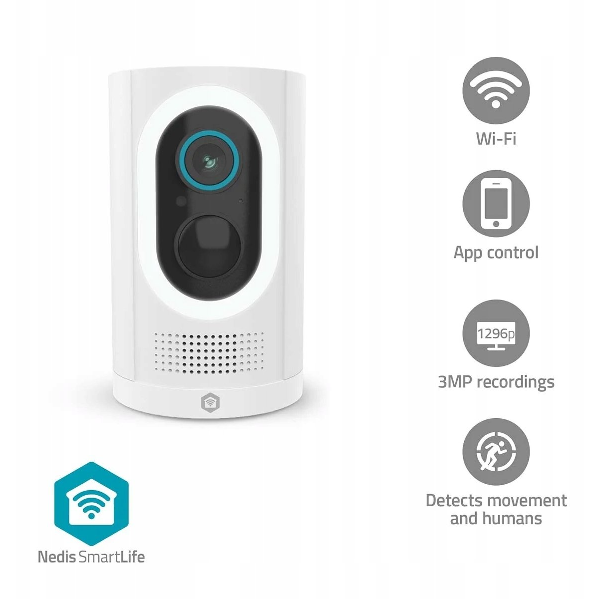 Nedis WIFICBO33WT WIFI kűltéri kamera, 3MP Full HD, IP65, Max. akkumulátor-üzemidő: 6 hónap, mozgásérzékelő, éjjellátó (WIFICBO33WT)