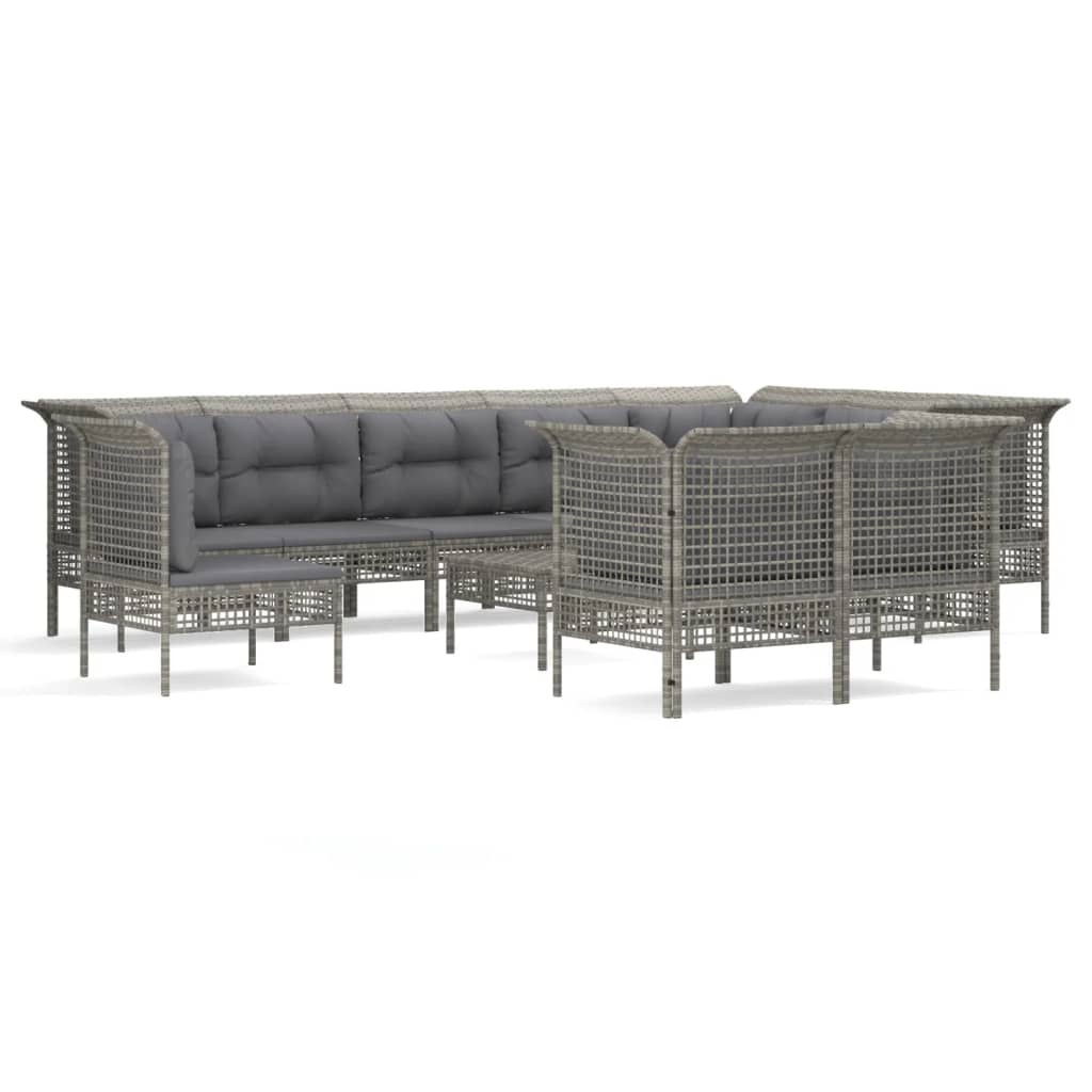 11 részes szürke polyrattan kerti ülőgarnitúra párnákkal (3187583)