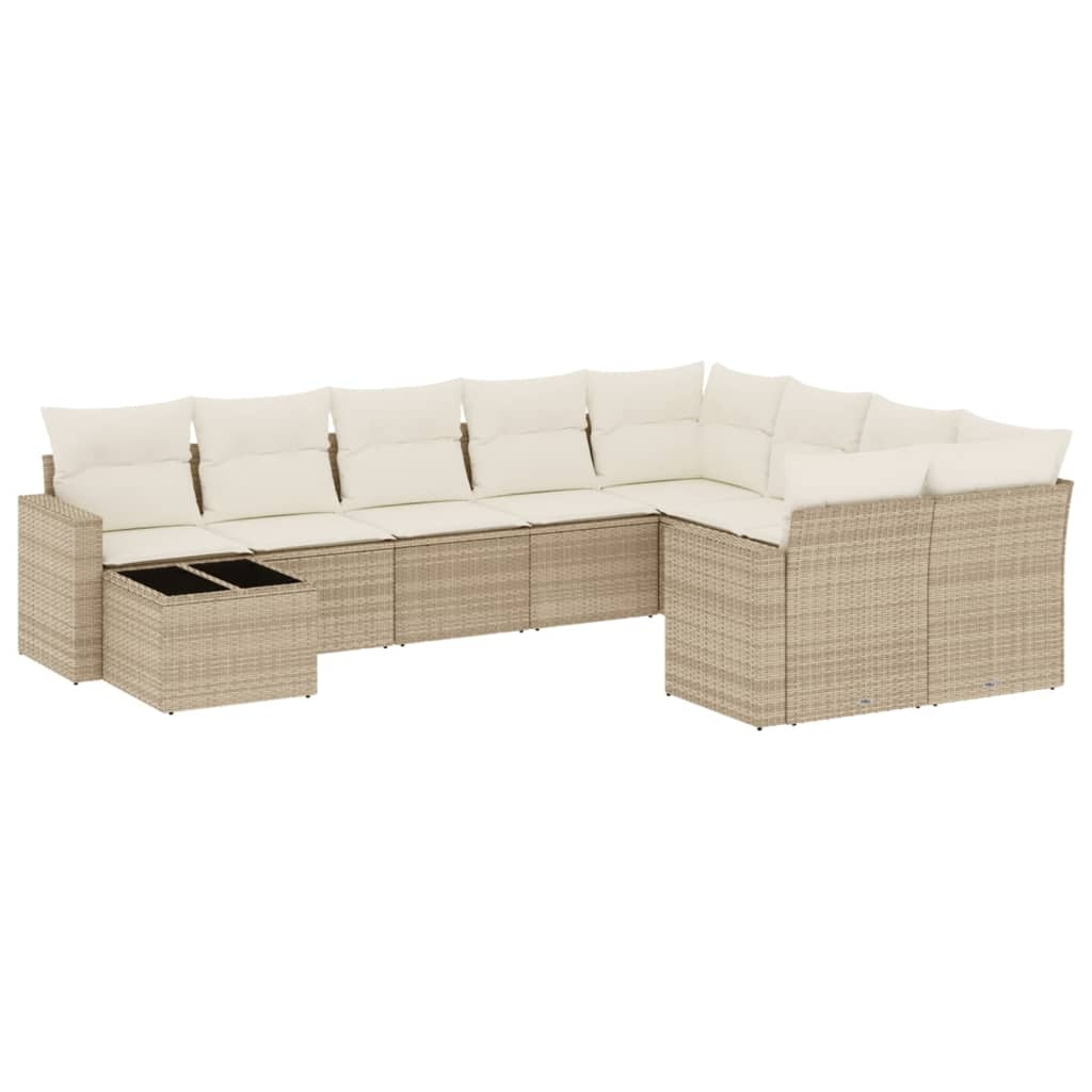 10 részes bézs polyrattan kerti ülőgarnitúra párnával (3219448)