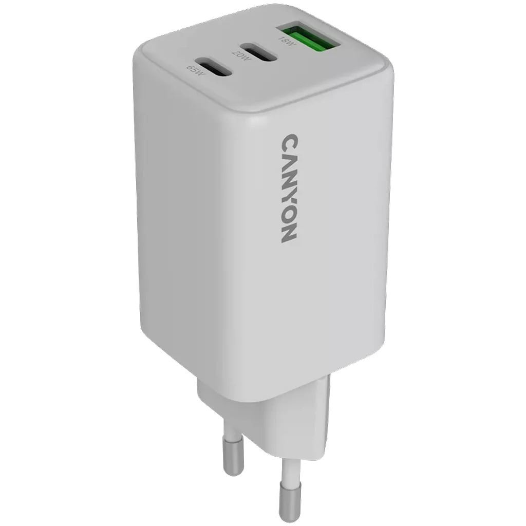 Canyon CNS-CUW65ACC hálózati töltő GaN 65W USB-A+ 2xUSB-C fehér (CNS-CUW65ACC)