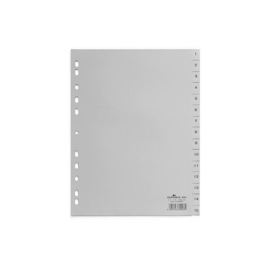 DURABLE Zahlenregister A4 1-15 PP volldeck. grau (652410) (652410)